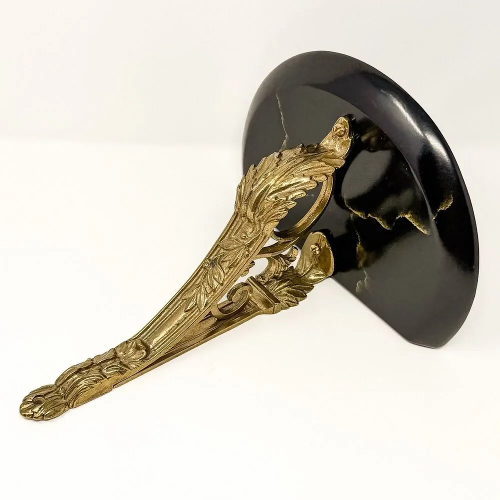 Vintage Bombay Co Hollywood Regency Brass Faux Marble Wall Shelf Sconce Decor